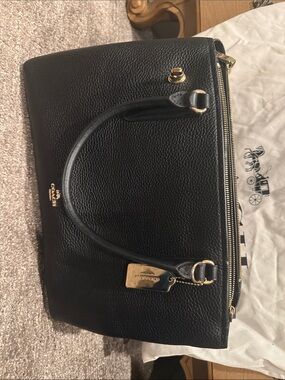 Coach Black Brooklyn Carryall Pebbled Leather Satchel with Gold Hardware NWT